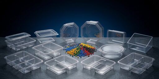 Assorted clear plastic packaging boxes and compartmentalized containers for biscuit, wafer, and confectionery products manufactured by Alpha Plastic BD.