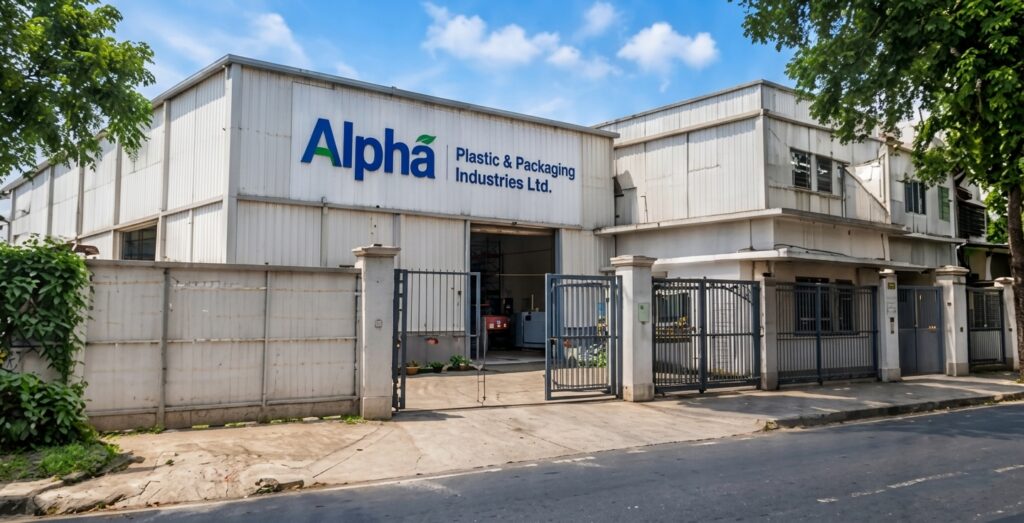 Alpha Plastic & Packaging Industries Ltd. factory building in Old Dhaka inviting clients for business meetings and visits.